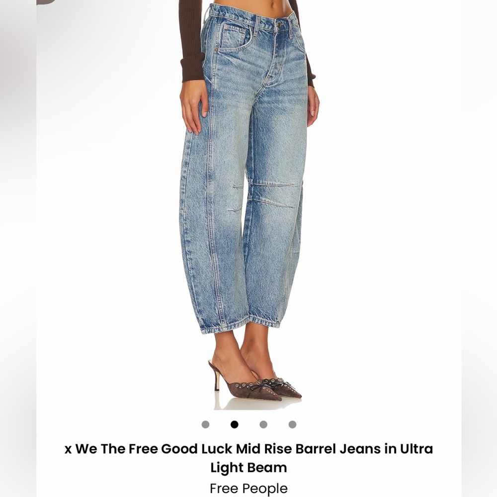 Free People x We The Free Good Luck Mid Rise Barrel Jeans in Ultra Light Beam 26 - Picture 8 of 9